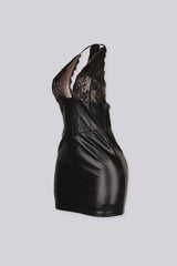 Lyra Lace Halter Faux Leather Mini Dress