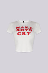 Soft stretch cotton baby tee with bold “MAKE BOYS CRY” graphic