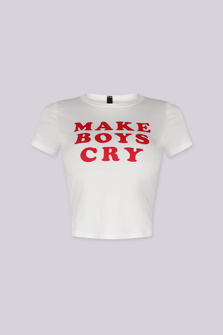 Soft stretch cotton baby tee with bold “MAKE BOYS CRY” graphic
