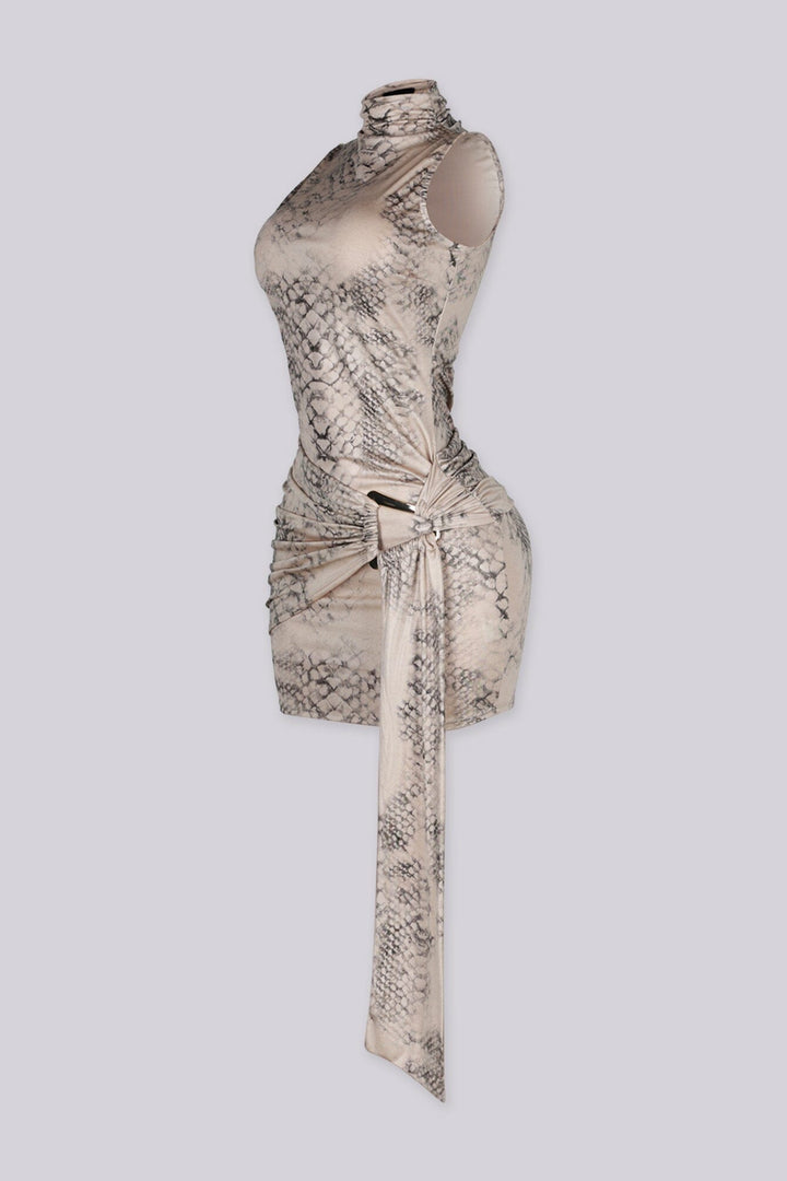 Mamba Snake Print Mock Neck Mini Dress