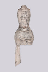 Mamba Snake Print Mock Neck Mini Dress
