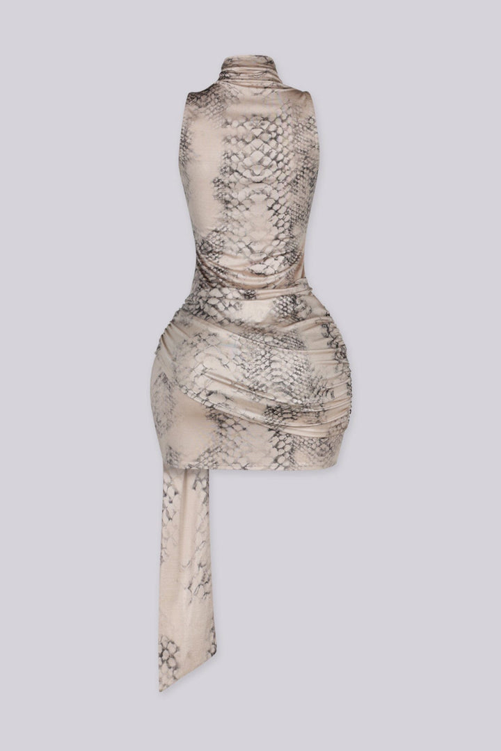 Mamba Snake Print Mock Neck Mini Dress