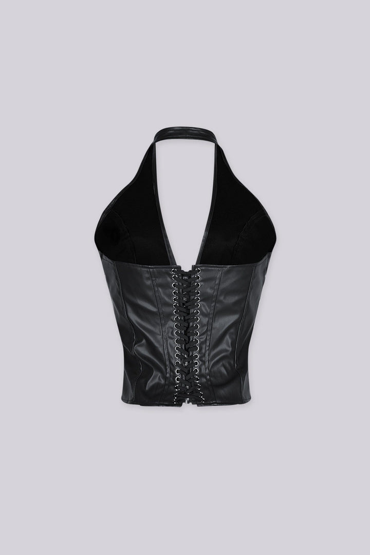 Marcella Faux Leather Lace Up Corset Top
