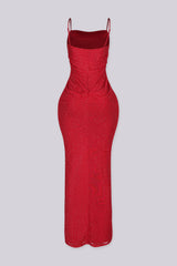 Marguerite Rhinestone Mesh Cowl Neck Maxi Dress
