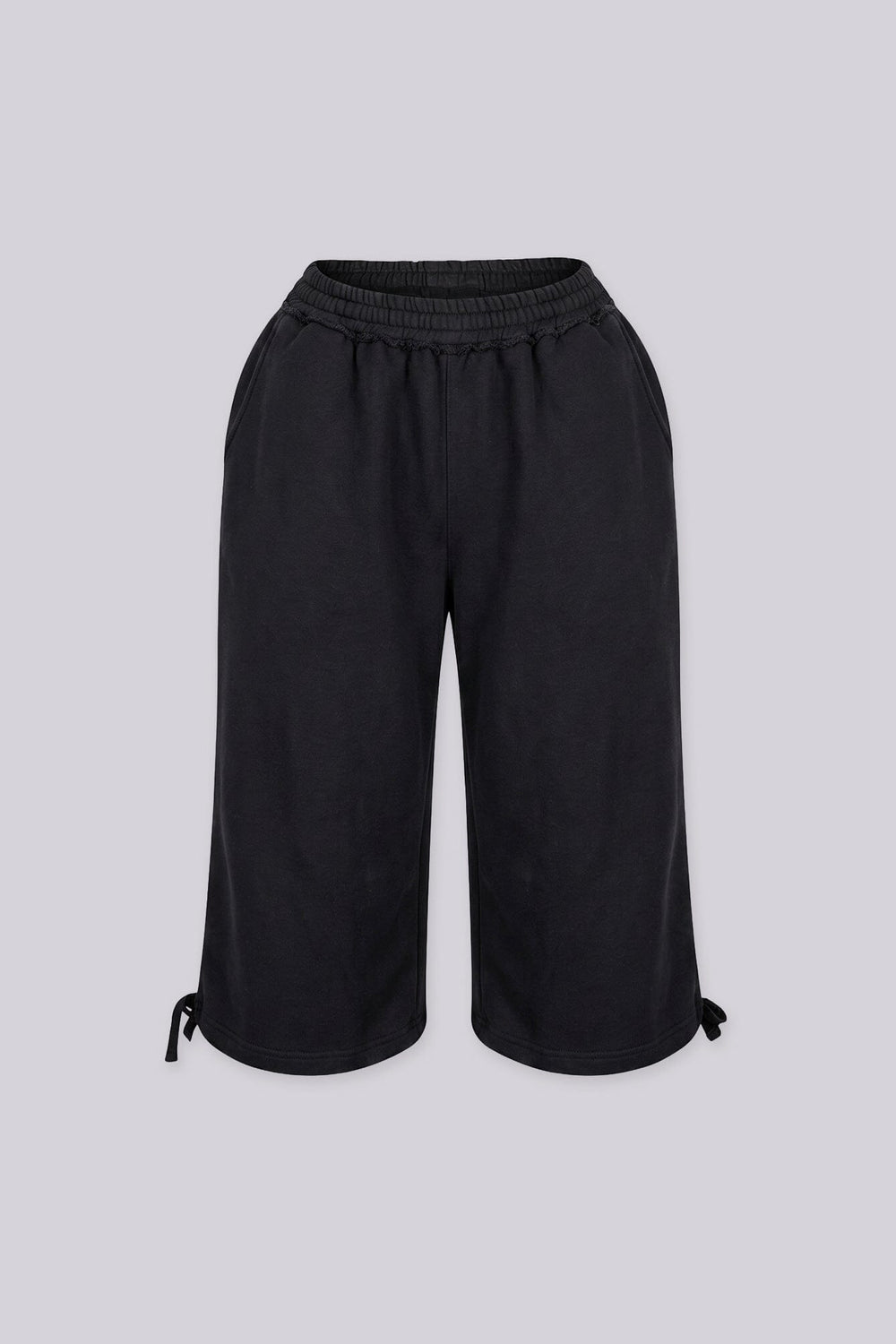 High waisted wide leg fleece capri pants featuring cinched hem with adjustable ties