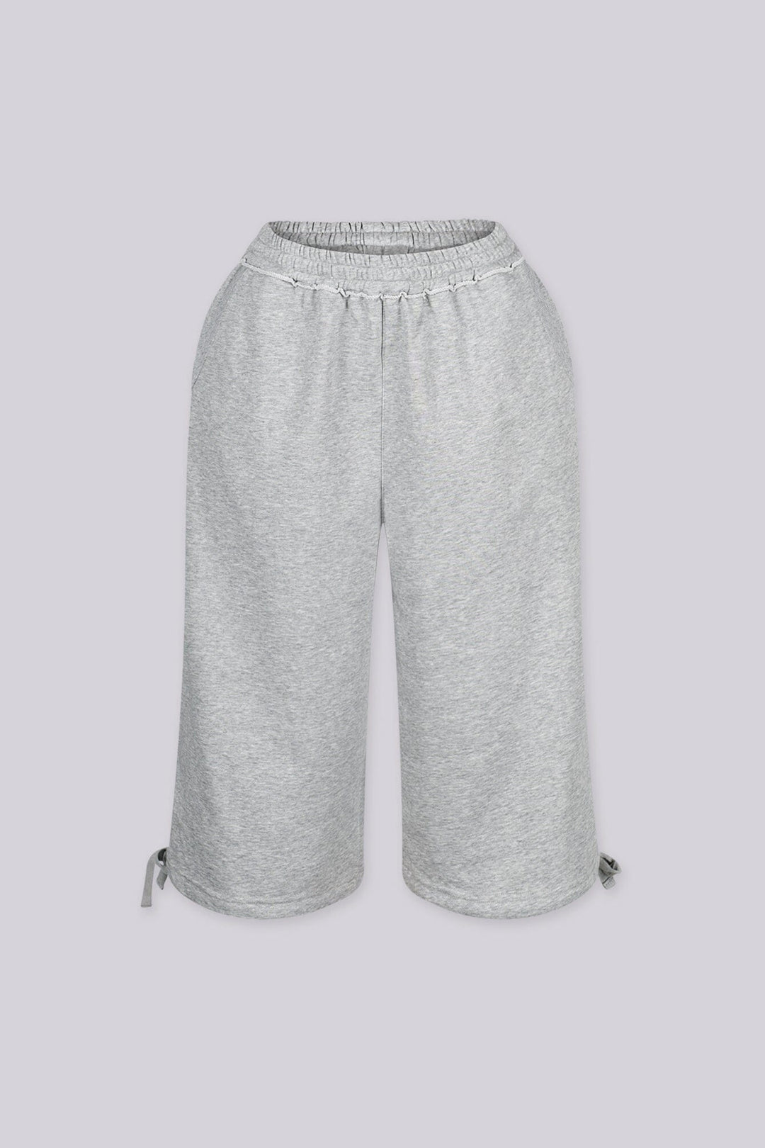 High waisted wide leg fleece capri pants featuring cinched hem with adjustable ties