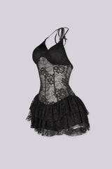 Marielle Lace Halter Ruffle Mini Dress