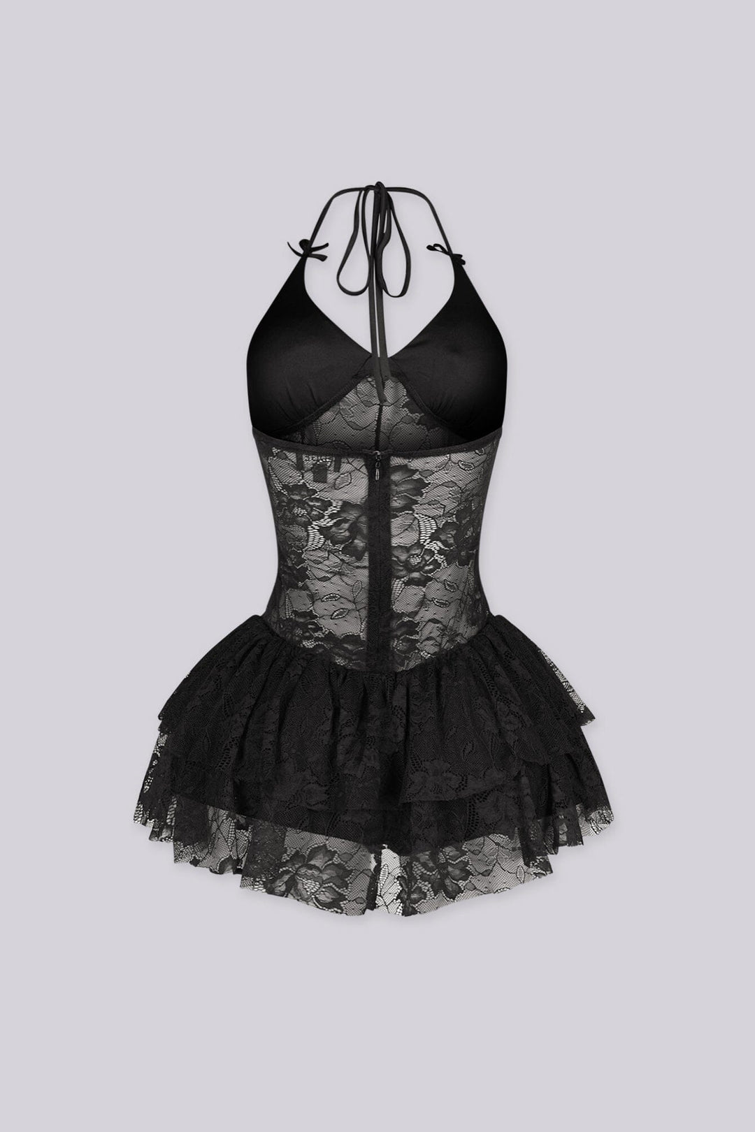 Marielle Lace Halter Ruffle Mini Dress