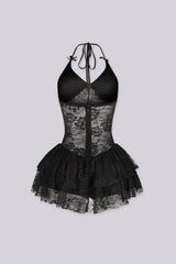 Marielle Lace Halter Ruffle Mini Dress