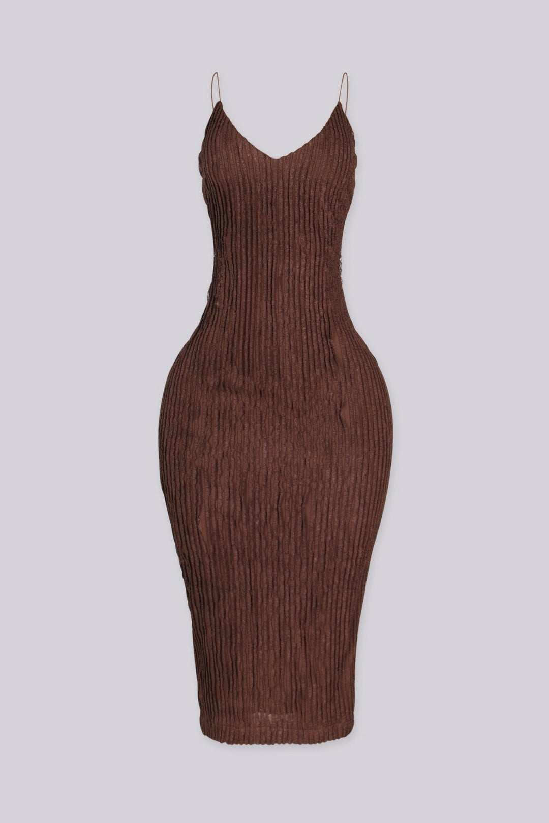 Midi bodycon dress with a spaghetti strap V neckline