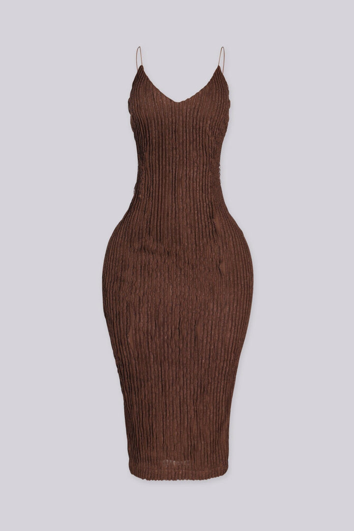 Midi bodycon dress with a spaghetti strap V neckline
