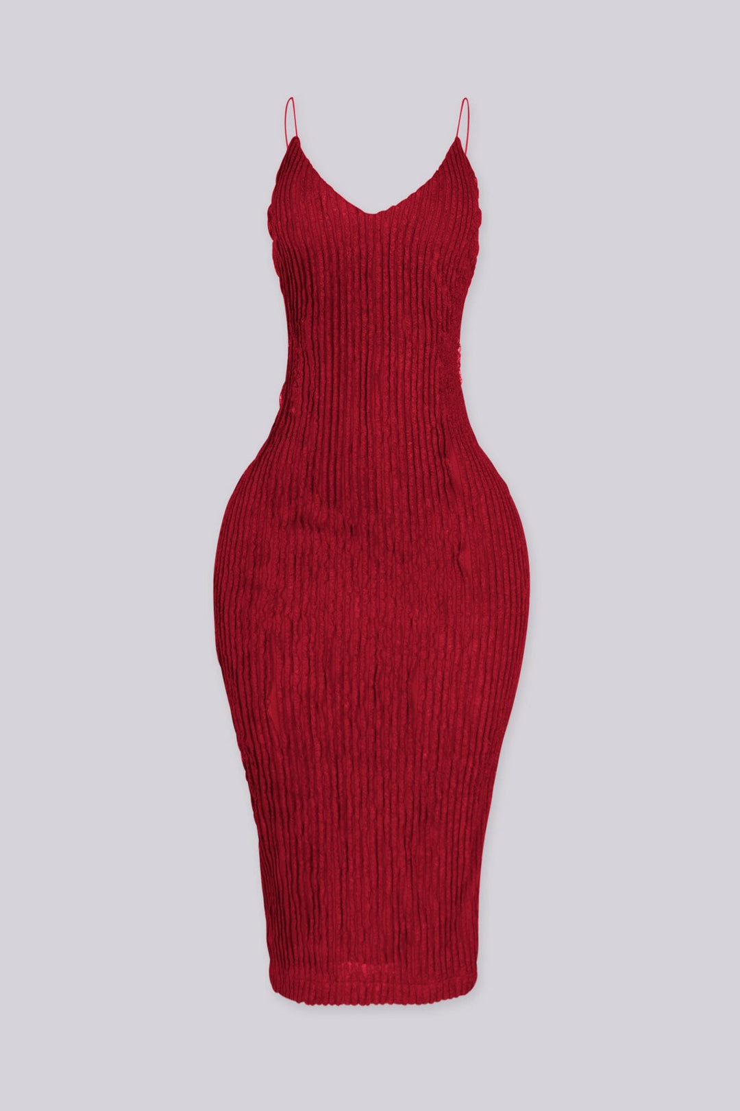 Midi bodycon dress with a spaghetti strap V neckline