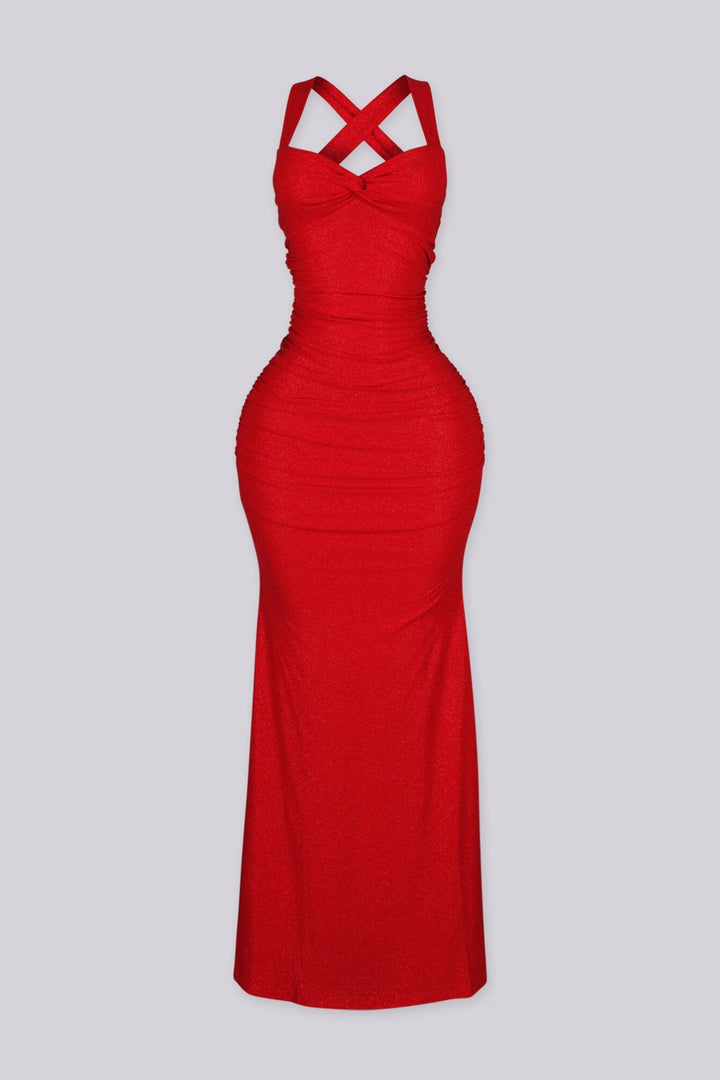 Fitted full length glitter maxi dress with sweetheart neckline