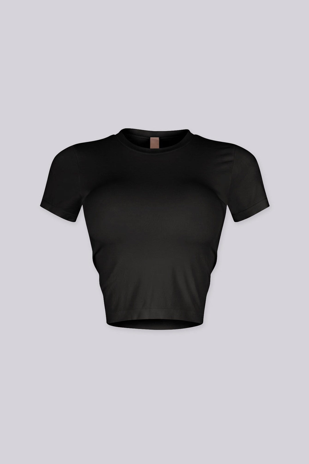EDGEBYKS - Crew neckline seamless short sleeve crop top t shirt with ribbed hem and cuffs, black front view