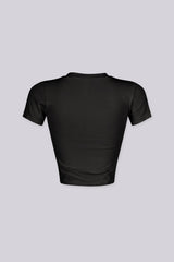 EDGEBYKS - Crew neckline seamless short sleeve crop top t shirt with ribbed hem and cuffs