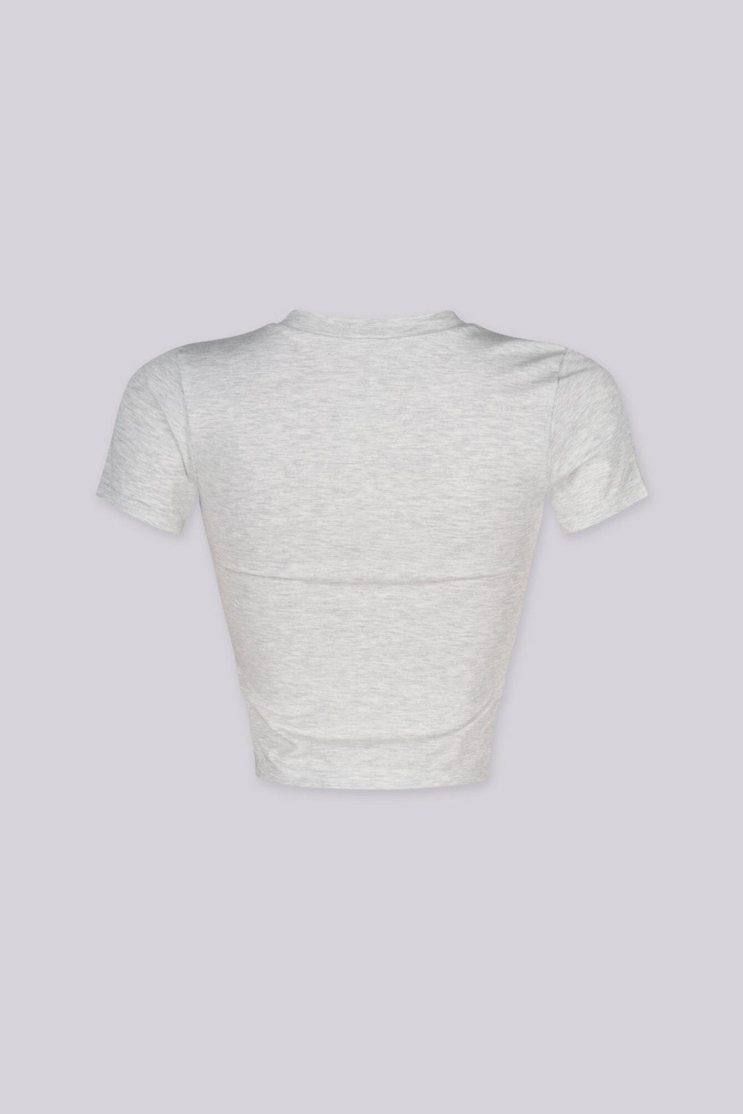 EDGEBYKS - Crew neckline seamless short sleeve crop top t shirt with ribbed hem and cuffs, gray back view