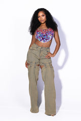 Multicolour iridescent paillette scale sequin crop top, Delicate gold chain halter neck strap