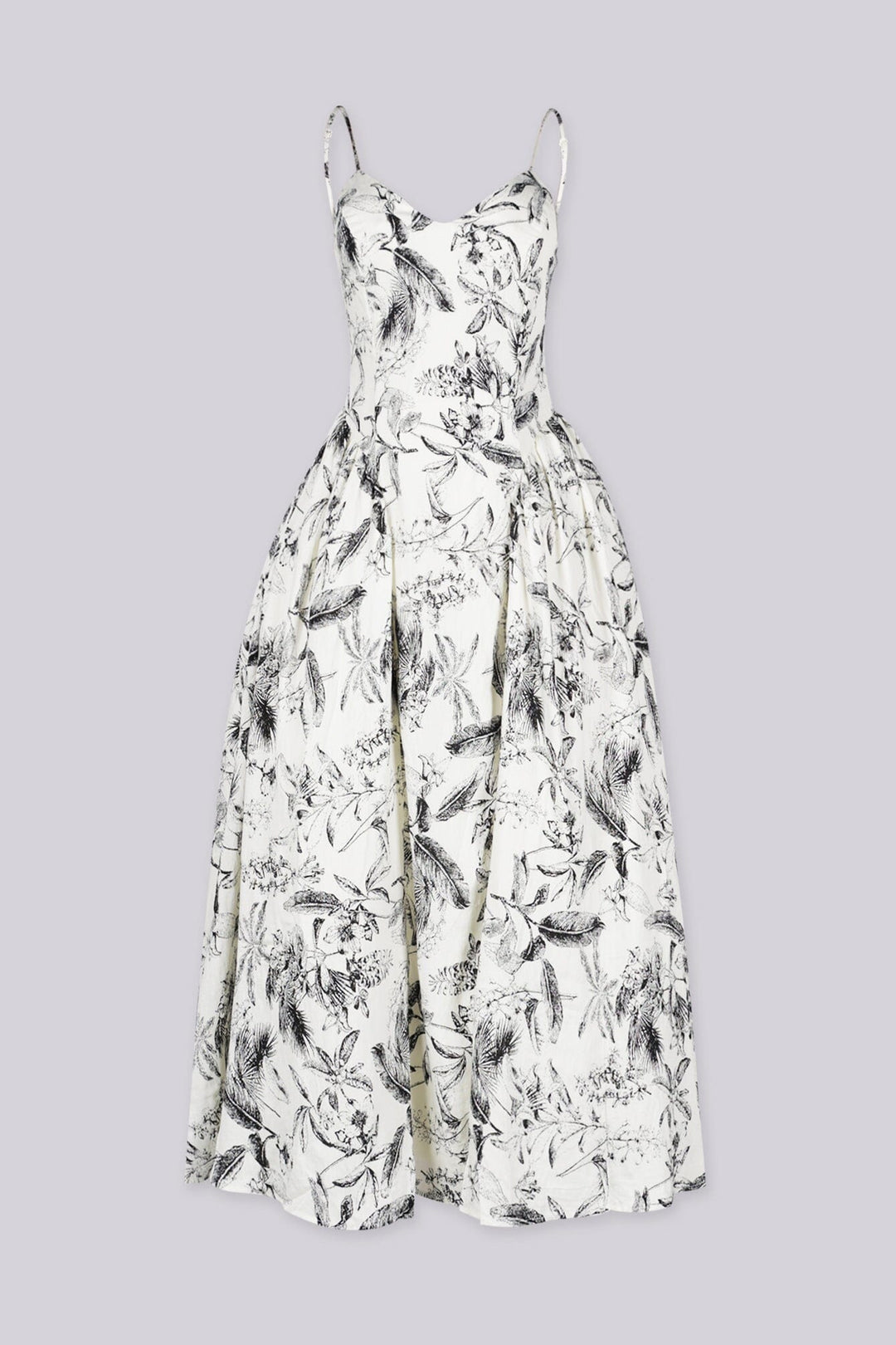 Floral print midi dress with plunging V neckline and thin straps featuring smocked back for stretch fit