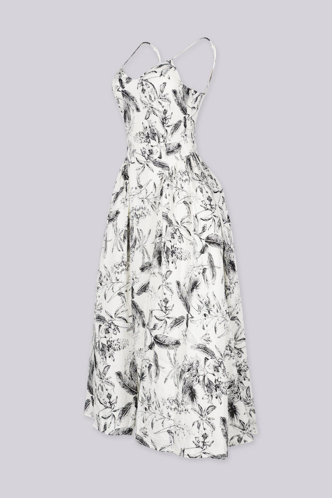 Floral print midi dress with plunging V neckline and thin straps featuring smocked back for stretch fit