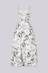 Floral print midi dress with plunging V neckline and thin straps featuring smocked back for stretch fit
