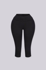 High waisted wide ribbed waistband capri leggings, Stretch fabric with a smooth compressive feel