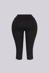High waisted wide ribbed waistband capri leggings, Stretch fabric with a smooth compressive feel