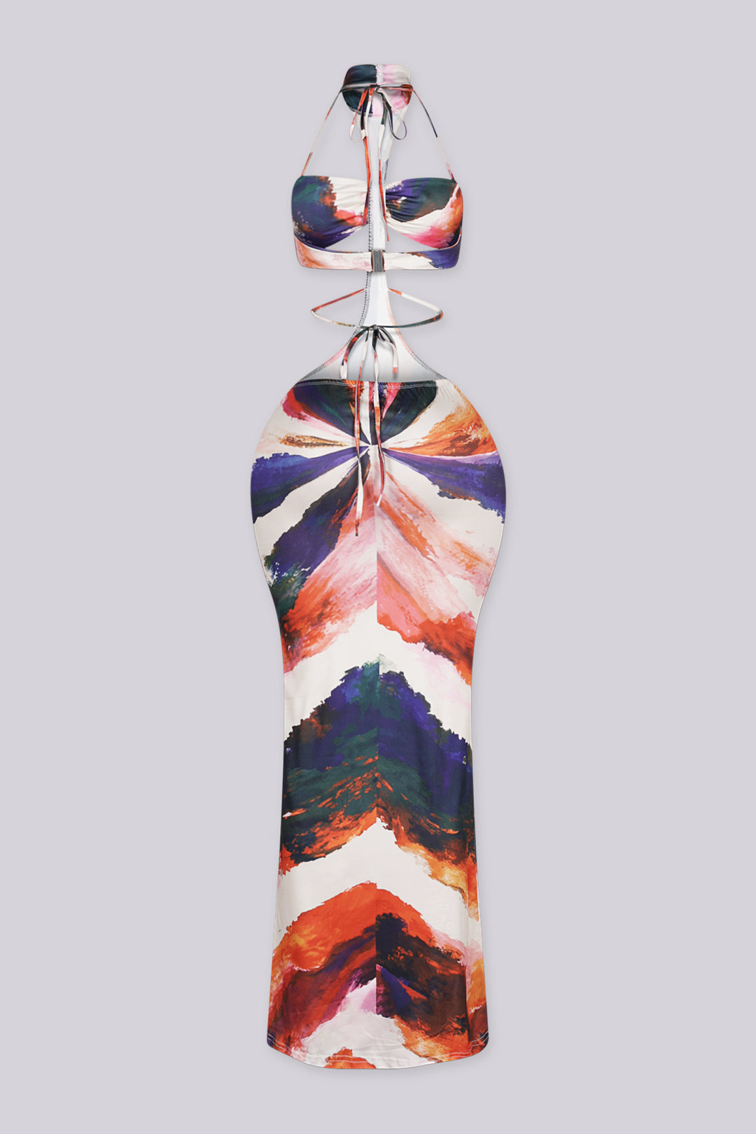 Abstract print halter neckline maxi dress with separate bikini top