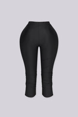 High waist capri pants with side ruched detail and side slit, Nylon elastic material, Slip on closure