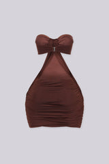 Tube top mini dress featuring ruched gathering detail at bust, Side cut-out detail at hip