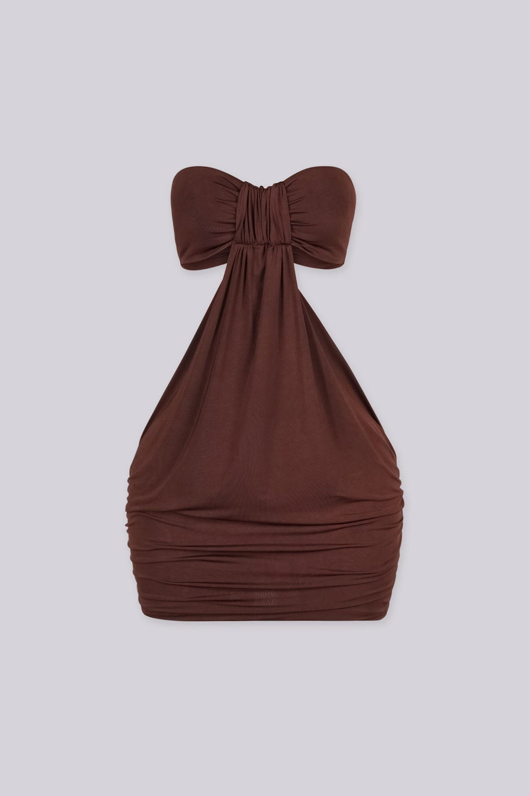 Tube top mini dress featuring ruched gathering detail at bust, Side cut-out detail at hip