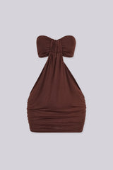 Tube top mini dress featuring ruched gathering detail at bust, Side cut-out detail at hip