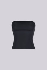 Cropped straight neckline tube top with a fitted silicone band for secure hold