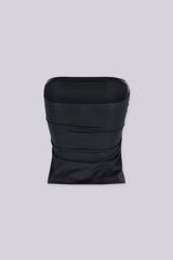 Cropped straight neckline tube top with a fitted silicone band for secure hold