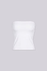 Cropped straight neckline tube top with a fitted silicone band for secure hold