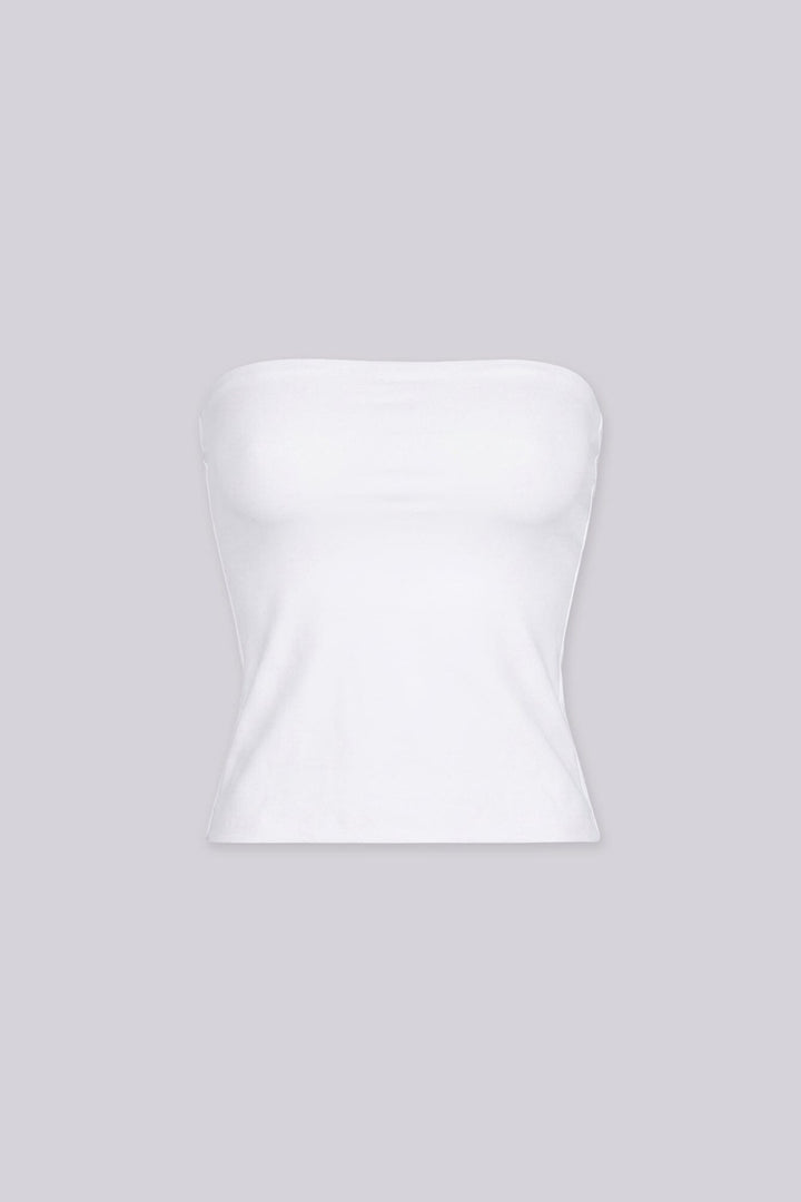 Cropped straight neckline tube top with a fitted silicone band for secure hold