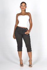Cropped straight neckline tube top with a fitted silicone band for secure hold