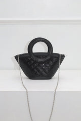 EDGE — black rhinestone-embellished top-handle bag with detachable chain strap, flat lay