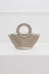 EDGE — gold rhinestone-embellished top-handle bag, front view flat lay