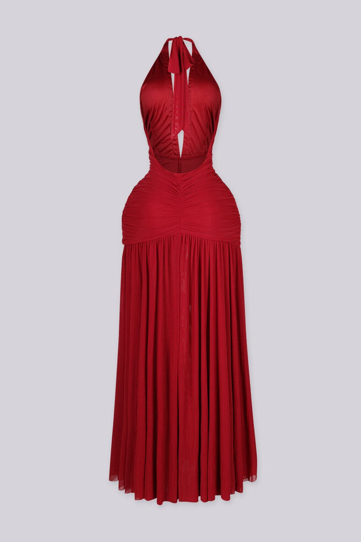 Odile Rhinestone Halter Slit Maxi Dress
