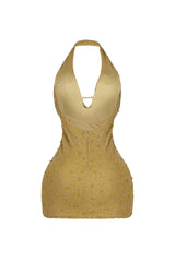 EDGE — olive mesh pearl mini dress, back view flat lay