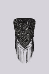 Sequin embellished bandana tube top with statement fringe detail