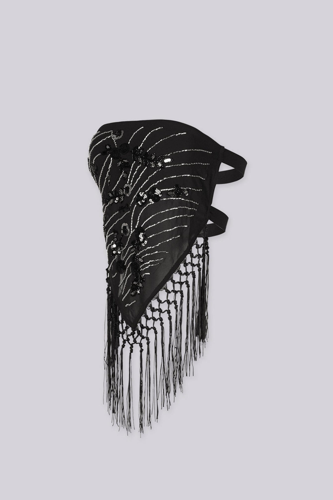 Sequin embellished bandana tube top with statement fringe detail