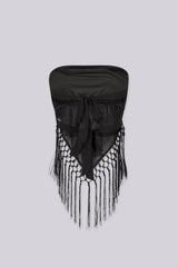 Sequin embellished bandana tube top with statement fringe detail