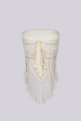 Sequin embellished bandana tube top with statement fringe detail