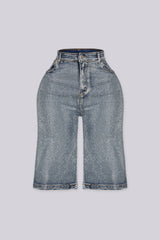 Rhinestone embellished denim bermuda shorts