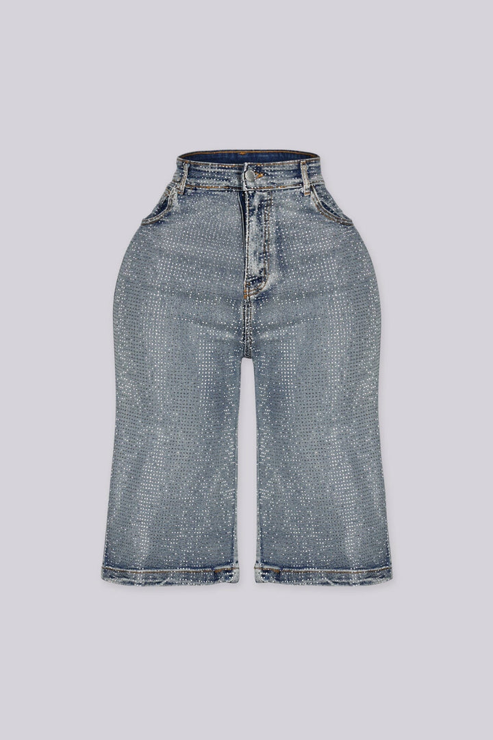 Rhinestone embellished denim bermuda shorts
