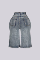 Rhinestone embellished denim bermuda shorts