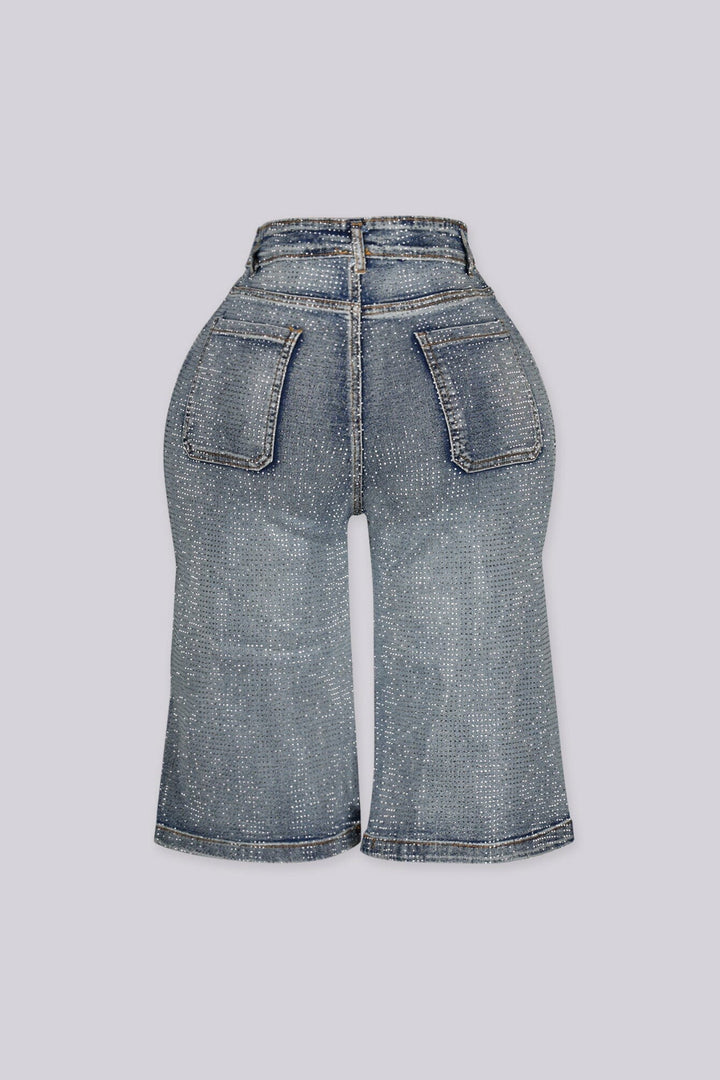 Rhinestone embellished denim bermuda shorts