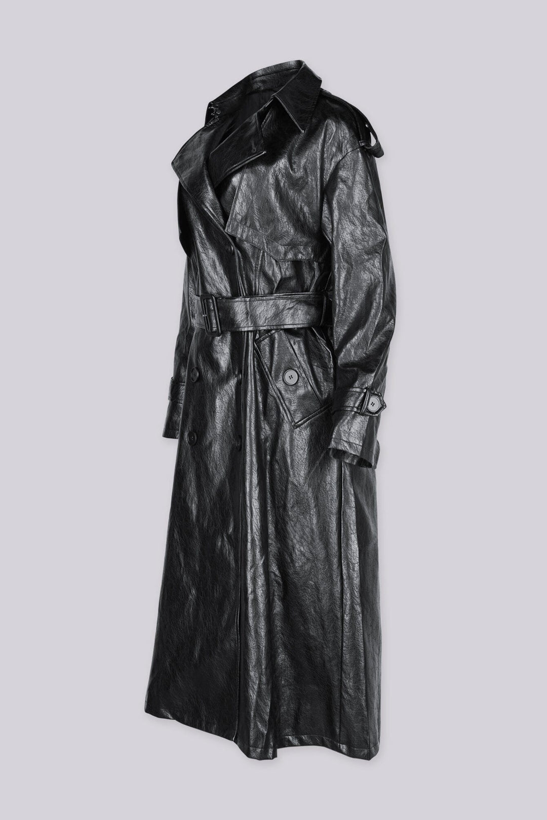 Oriel Faux Leather Belted Trench Coat