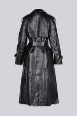 Oriel Faux Leather Belted Trench Coat